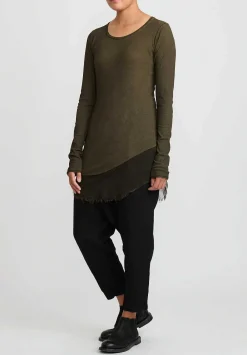 Rundholz Dip Cotton & Mesh Long Sleeve T-Shirt In Khaki Cloud Green