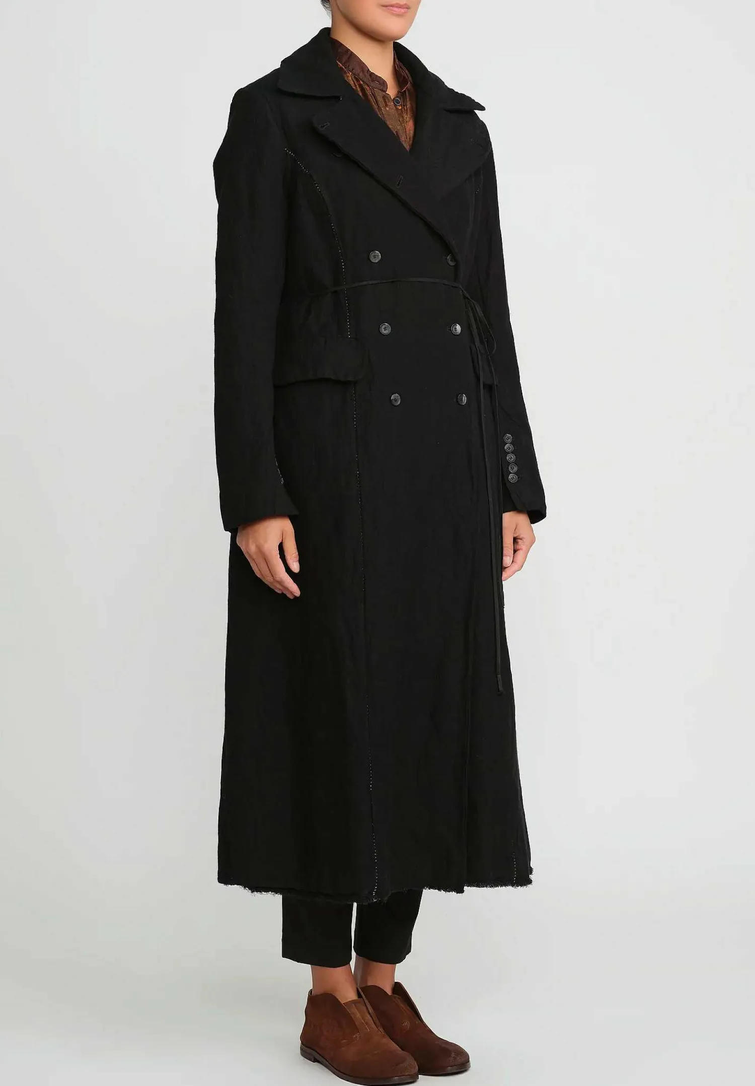Masnada Cotton & Wool Double-Breasted Coat In Black