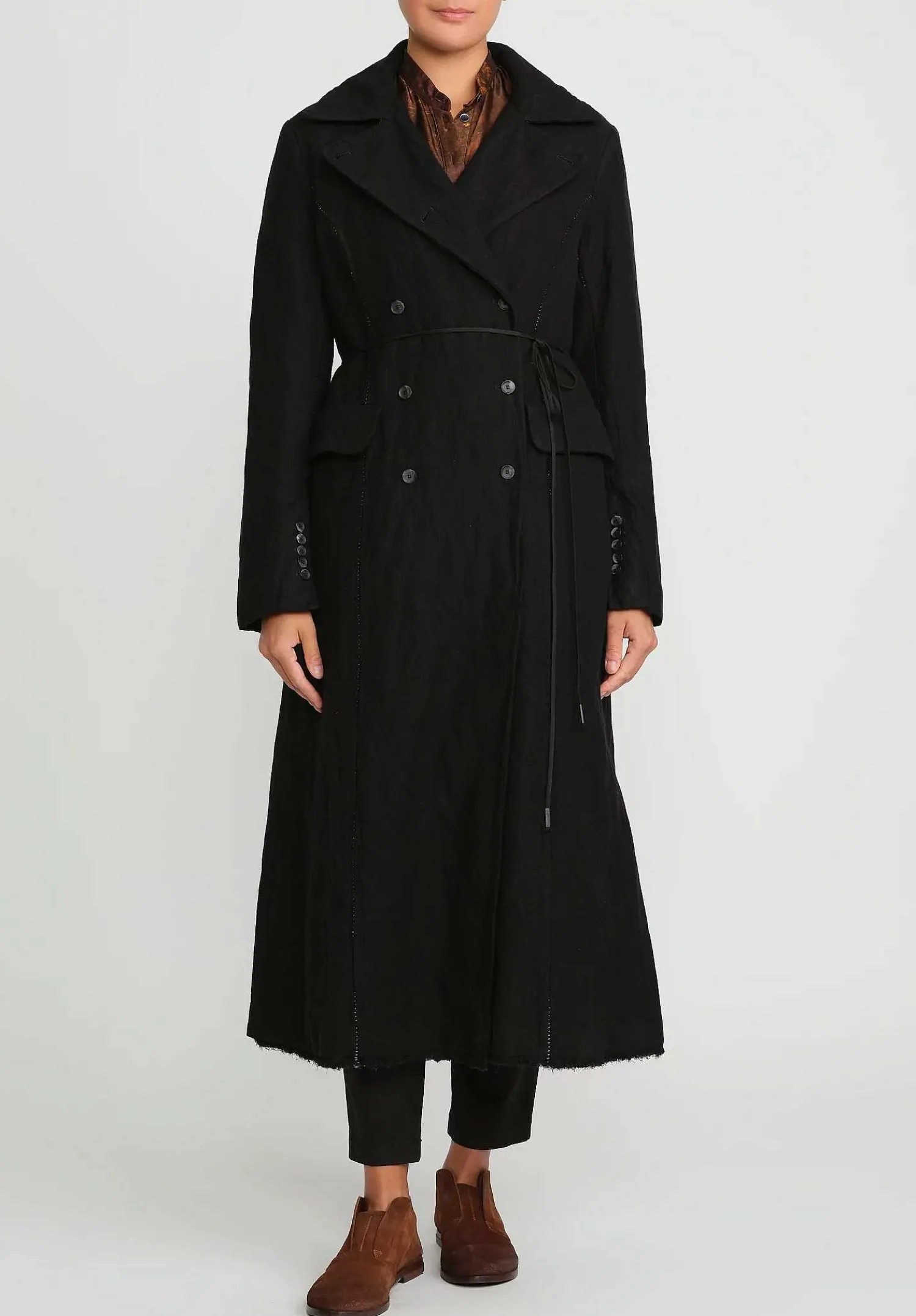 Masnada Cotton & Wool Double-Breasted Coat In Black