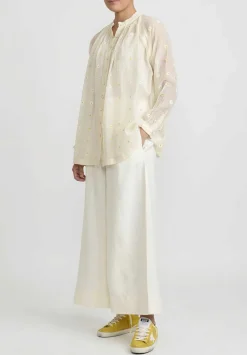 Péro Cotton And Silk Hand Beaded And Embroidered Daisy Shirt In Ivory White