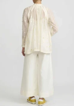 Péro Cotton And Silk Hand Beaded And Embroidered Daisy Shirt In Ivory White