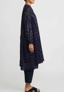 Injiri Cotton Bandhani Indigo Rasa Dress In Blue