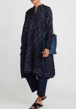 Injiri Cotton Bandhani Indigo Rasa Dress In Blue