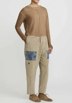 Umit Unal Cotton Corduroy Patch Drop Crotch Pants In Natural & Denim