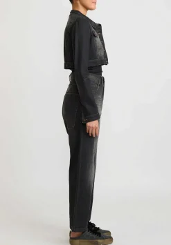 Rundholz Cotton Denim Cropped Jacket In Faded Black