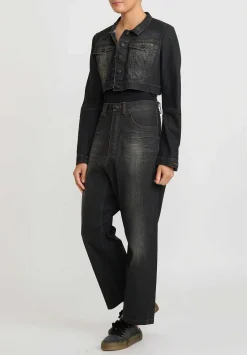 Rundholz Cotton Denim Cropped Jacket In Faded Black