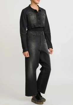Rundholz Cotton Denim Cropped Jacket In Faded Black