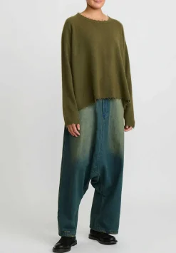 Rundholz Dip Cotton Denim Distressed Drop Crotch Jeans In Schilf Blue