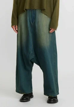 Rundholz Dip Cotton Denim Distressed Drop Crotch Jeans In Schilf Blue