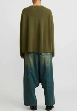 Rundholz Dip Cotton Denim Distressed Drop Crotch Jeans In Schilf Blue