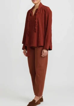 Lemaire Cotton Denim ''Twisted'' Pants In Brick Brown