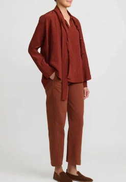 Lemaire Cotton Denim ''Twisted'' Pants In Brick Brown
