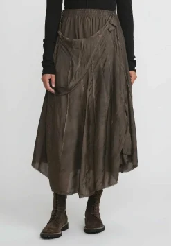 Rundholz Cotton Distressed Layered A-Line Skirt In Kaffee Brown Cloud