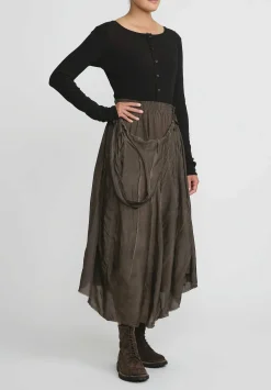 Rundholz Cotton Distressed Layered A-Line Skirt In Kaffee Brown Cloud