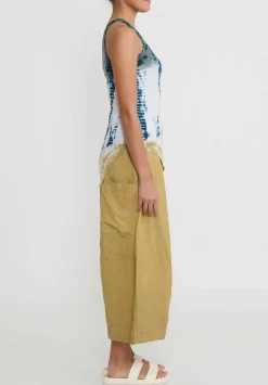 Gilda Midani Cotton ''Forest'' Dyed Tank Top In White, Green & Kaki Yellow