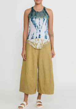 Gilda Midani Cotton ''Forest'' Dyed Tank Top In White, Green & Kaki Yellow