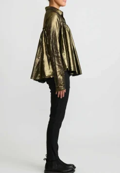 Rundholz Dip Cotton Gathered Metallic Shirt In Gold & Black
