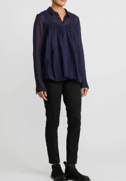 Rundholz Dip Cotton Gathered Shirt In Grape Purple