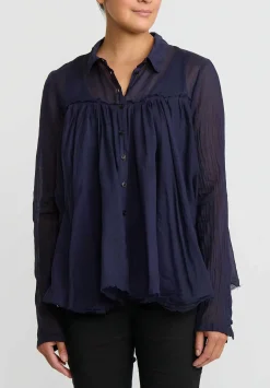 Rundholz Dip Cotton Gathered Shirt In Grape Purple