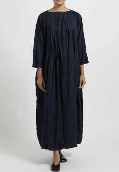 Daniela Gregis Cotton Gio Pieghe Irregolari Dress In Navy Blue