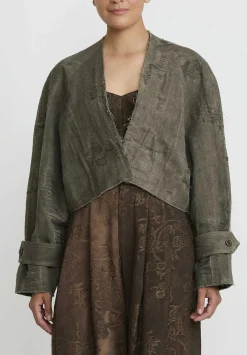 Uma Wang Cotton Linen Distressed Kady Jacket In Metamorphosis Grey