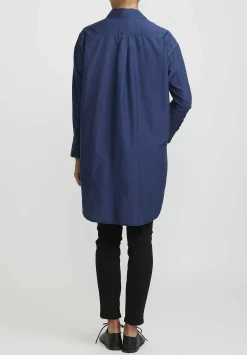 Umit Unal Cotton Long Asymmetric Side-Slit Shirt In Indigo Blue