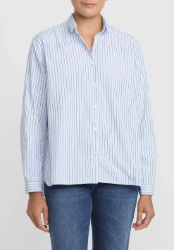 Bergfabel Cotton Loose Tyrol Shirt In Blue Stripe