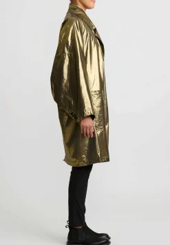 Rundholz Dip Cotton Oversized Metallic A-Line Coat In Gold & Black