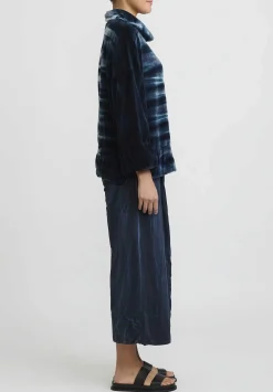 Gilda Midani Cotton Pattern Dyed Square Longsleeve Top In Aquamarine Blue