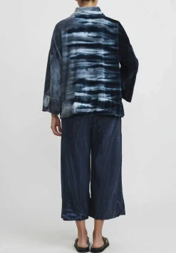Gilda Midani Cotton Pattern Dyed Square Longsleeve Top In Aquamarine Blue