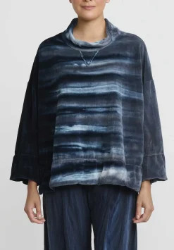 Gilda Midani Cotton Pattern Dyed Square Longsleeve Top In Aquamarine Blue