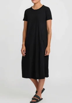 Gilda Midani Cotton Solid Dyed Short Sleeve Maria Dress In Black