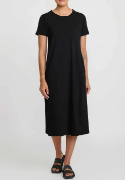 Gilda Midani Cotton Solid Dyed Short Sleeve Maria Dress In Black