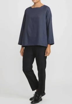 Bergfabel Cotton Square Neck Mara Top In Blue Check