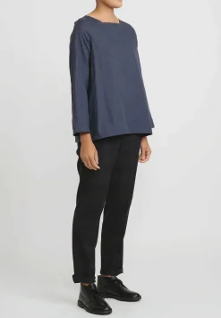 Bergfabel Cotton Square Neck Mara Top In Blue Check