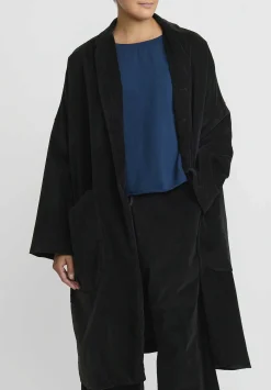 Album di Famiglia Cotton Velvet Loose Coat In Slate Grey