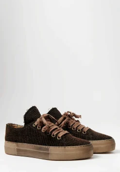 Uma Wang Cotton Velvet Striped Low Tennis Shoes In Dark Brown