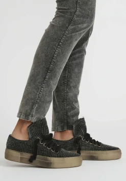 Uma Wang Cotton Velvet Striped Low Tennis Shoes In Dark Grey