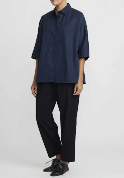 Casey Casey Cotton Waga Short Sleeve Shirt In Navy Blue