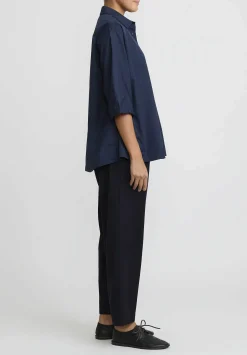 Casey Casey Cotton Waga Short Sleeve Shirt In Navy Blue