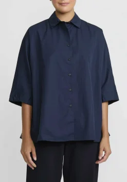 Casey Casey Cotton Waga Short Sleeve Shirt In Navy Blue