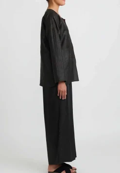 Noir Handmade Cracked Mud Silk Short Jacket In Black & Brown