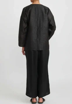 Noir Handmade Cracked Mud Silk Short Jacket In Black & Brown