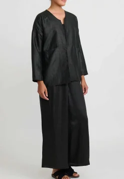 Noir Handmade Cracked Mud Silk Short Jacket In Black & Green