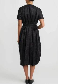 Daniela Gregis Crinkled Silk Manica Lavato Dress In Black