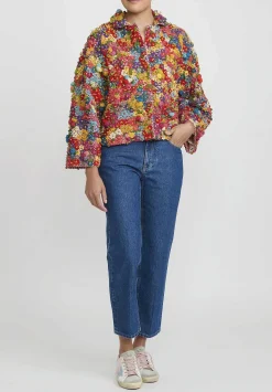 Péro Crochet & Beaded Mille Fleur Jacket In Red & Yellow Multicolor