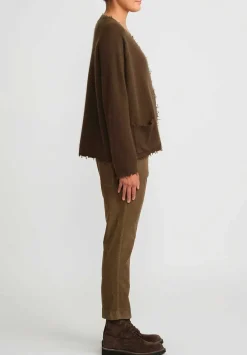 Rundholz Black Label Cropped Cotton Corduroy Skinny Stretch Pants In Bronze Brown