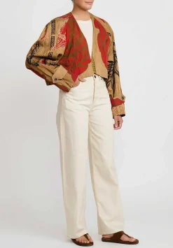 Uma Wang Cropped Kady Jacket In Tan & Red