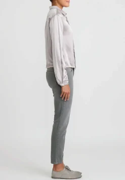 Umit Unal Cropped Silk Button Up Shirt In Referenced Grey