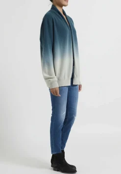 Frenckenberger Dip Dyed Cashmere ''Hamza'' Cardigan In New Atlantis Blue & Silver Green